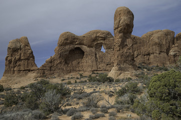 Sandstone Rock Formations in Arches National Park, Moab, Utah