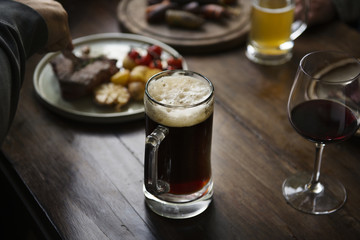 Closeup of a dinner table with alcohol
