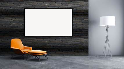 Modern bright interiors apartment with mockup poster frame 3D rendering illustration
