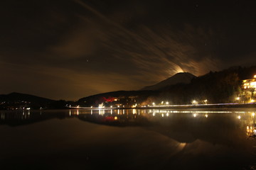 富士山と月