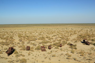 Fototapeta na wymiar Ship graveyards on Aral Sea, Uzbekistan