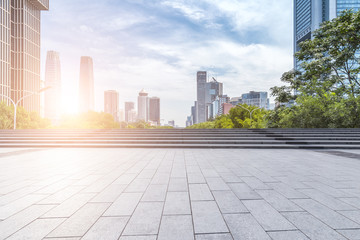 modern business office buildings with empty road,empty concrete square floor