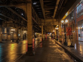 Impressive night view of the underground of the railroad