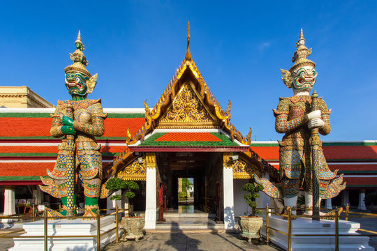 Demon Guardian in Wat Phra Kaew, Grand Palace in Bangkok City, Thailand - Powered by Adobe