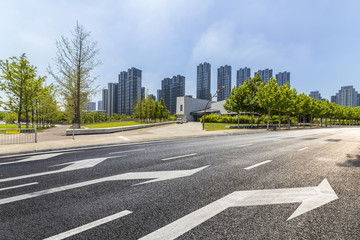 modern business office buildings with empty road,empty concrete square floor