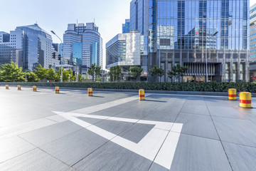 Panoramic skyline and modern business office buildings with empty road,empty concrete square floor