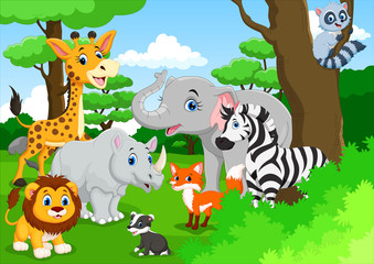 Cute animals cartoon in the jungle