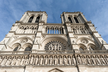 Low angle view of the Notre Dame of Paris Cathedral