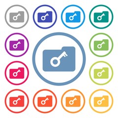 Папка с файлами, секретные ключи, пароли, коды. Плоский дизайн, разноцветный набор.