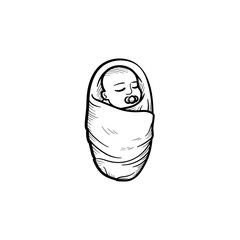 Swaddled baby infant hand drawn outline doodle icon