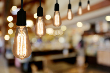 Vintage Lighting lamp in the restaurant cafe.