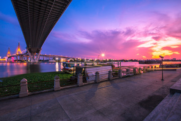 Bangkok City - Beautiful sunset view of Bhumibol Bridge,landmark Thailand