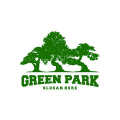 Green park logo with tree silhouette vector, Park logo template, Tree logo