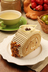 Coffee and Walnut cake on the plate 