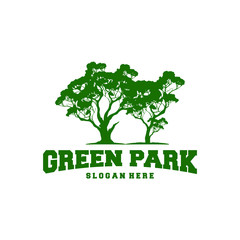 Green park logo with tree silhouette vector, Park logo template, Tree logo