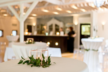 Shot of wedding reception dinner table decoration