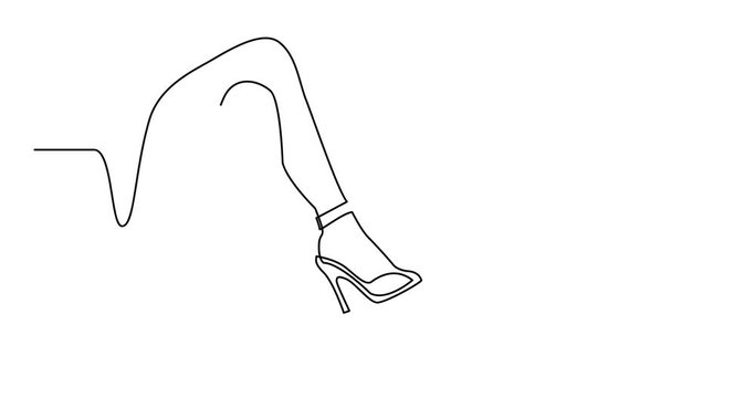 Self drawing animation of continuous line drawing of naked women legs in high heels