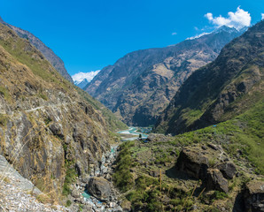 Mountain river in a deep gorge.