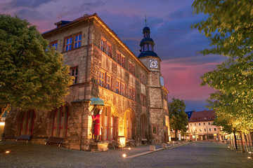 Stadt Nordhausen Rathaus with Roland figure in Germany