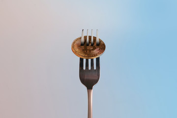 Ethereum Cryptocurrency. Concept. Payment bitcoin currency in restaurants, cafes and bars