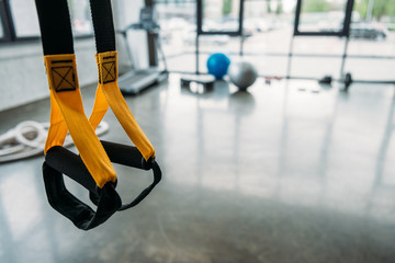 closeup view of suspension training trx at gym