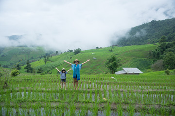 Beautiful scenery during  of the Pa Pong Piang rice terraces(paddy field) at Mae-Jam,Chaingmai Province in Thailand.