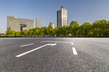 Empty Road with modern business office building 