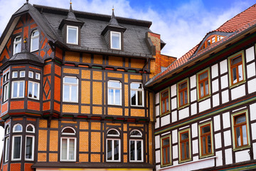 Wernigerode facades in Harz Germany Saxony