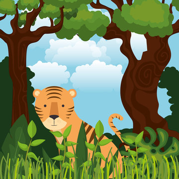 wild in the jungle scene vector illustration design