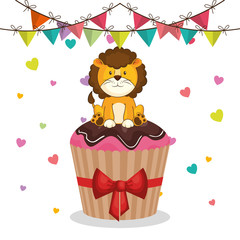 Obraz na płótnie Canvas happy birthday card with cute lion vector illustration design
