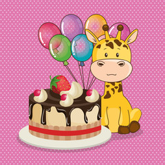 happy birthday card with cute giraffe vector illustration design