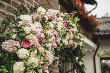 Florist at work: how to make wedding decoration with vintage bir