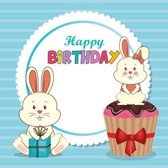 Obraz na płótnie Canvas happy birthday card with cute rabbit vector illustration design