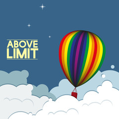 hot air balloon cartoon flying over cloud