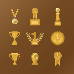 trophy cup icon set