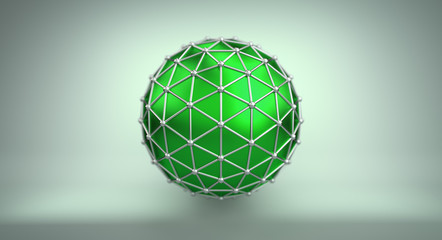 Green sphere and polygonal wireframe 3D illustration