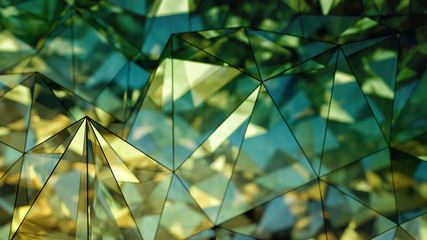 Polygonal modern glass shape 3D rendering with DOF