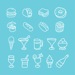 Fototapeta na wymiar hand drawn doodle foods and drinks icon set vector illustration