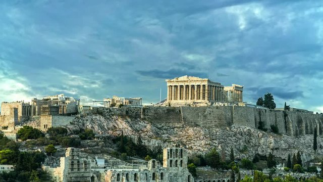 Parthenon Acropolis of Athens, Blue sky  Timelapse  4k video, Greece