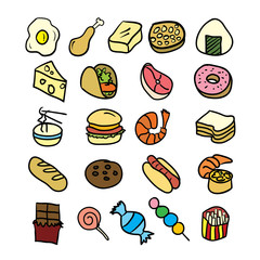 hand drawn doodle foods icon set vector illustration