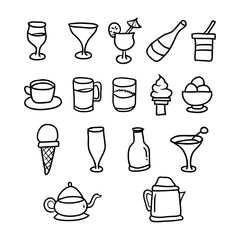 hand drawn doodle drinks icon set vector illustration