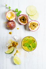 passion fruit with lime and mint leaves