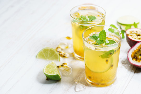 passion fruit with lime and mint leaves
