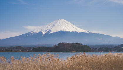 Vue panoramique sur le Mont Fuji depuis un lac