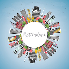 Rotterdam Netherlands City Skyline with Gray Buildings, Blue Sky and Copy Space.