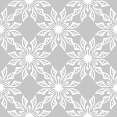 White floral seamless design on gray background