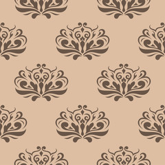 Brown floral seamless pattern on beige background