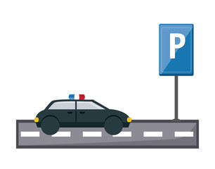 police car on parking zone over white background, vector illustration