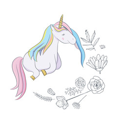 Obraz na płótnie Canvas Illustration with cute mystic unicorn animal