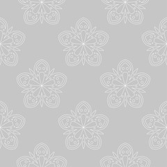 White floral seamless pattern on gray background